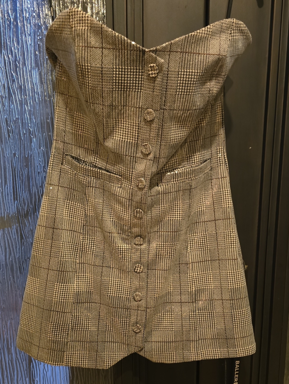 Forever 21 Strapless Plaid Button-Front Dress - Brown & Black